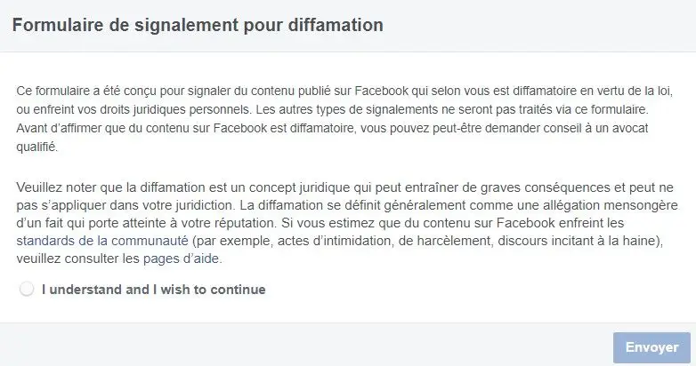 signalement pour diffamation sur Facebook