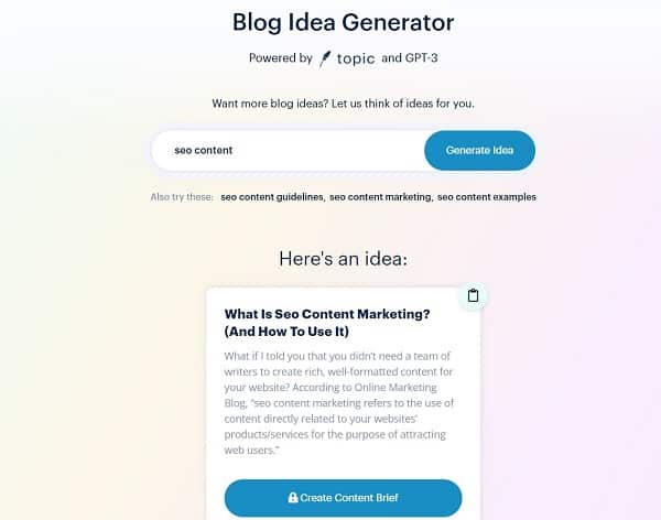 Blog Idea Generator meilleur outil seo