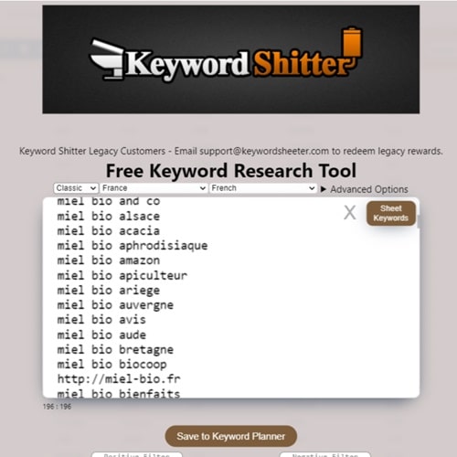 Keywordsheeter outil de recherche de mots-clés